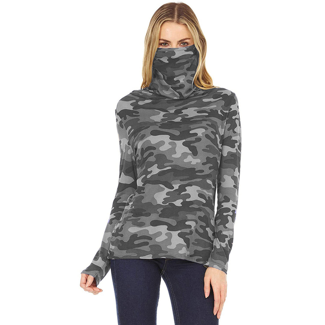 Damen Camouflage-Jersey-Longsleeve mit integriertem Schlauchkragen Drune