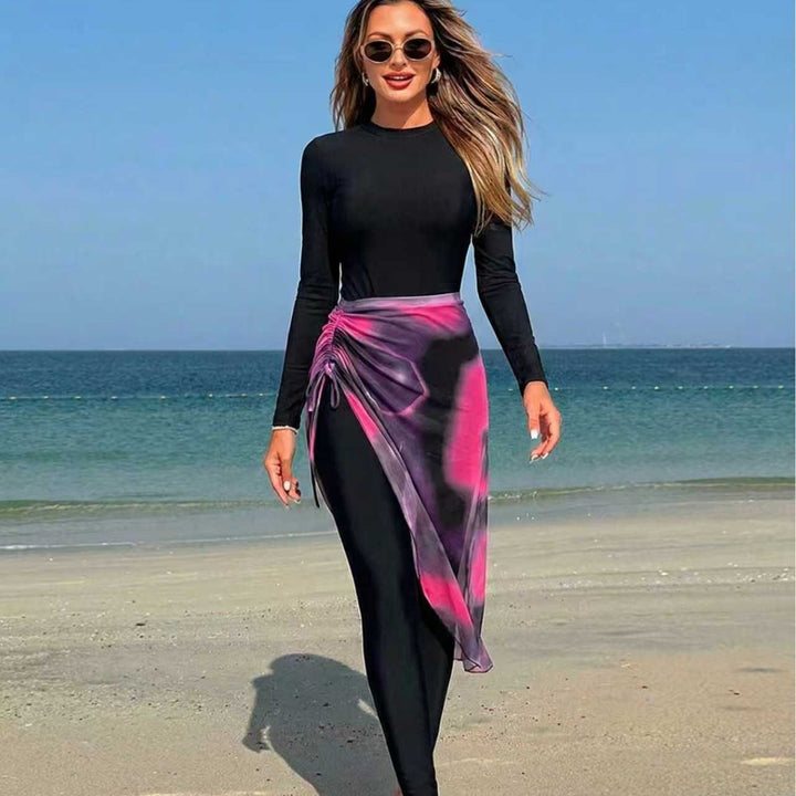 Damen Eleganter langer Badeanzug mit Wickelrock Drune