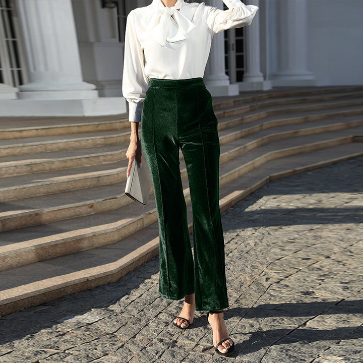 Damen Hochtaillierte Samtweite Hosen Drune