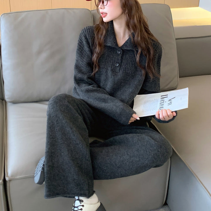 Damen gemütlicher Strickpullover mit hohem Kragen und Knopfdetails Drune