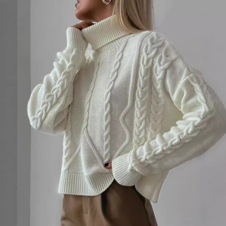 Damen Grobstrick-Rollkragenpullover mit Zopfstrick-Details Drune