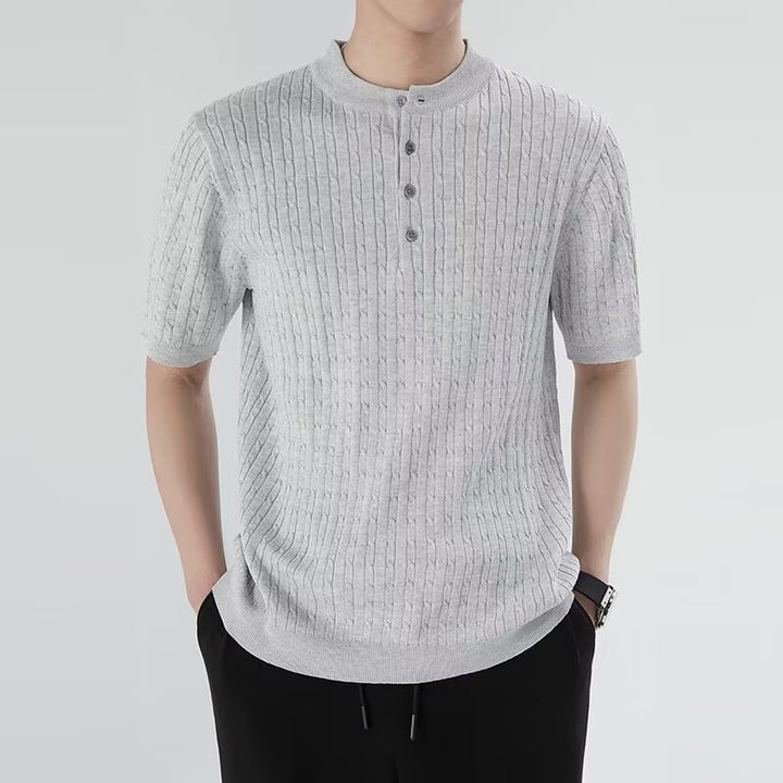 Herren Kurzarm Strickshirt mit Knopfleiste Drune