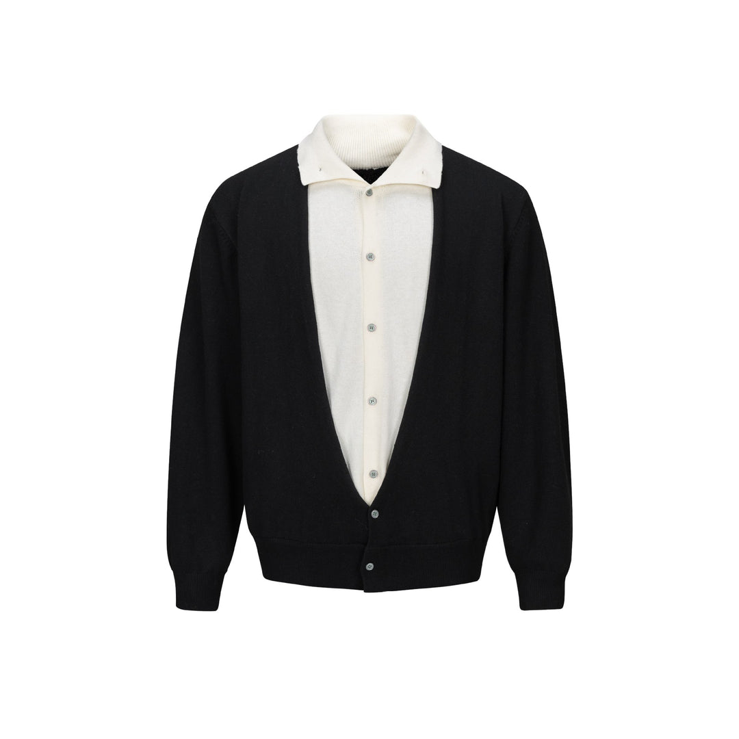 Herren Feinstrick-Layering-Cardigan mit tiefem V-Ausschnitt und integriertem Polokragen Drune