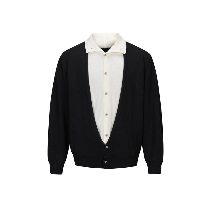Herren Feinstrick-Layering-Cardigan mit tiefem V-Ausschnitt und integriertem Polokragen Drune