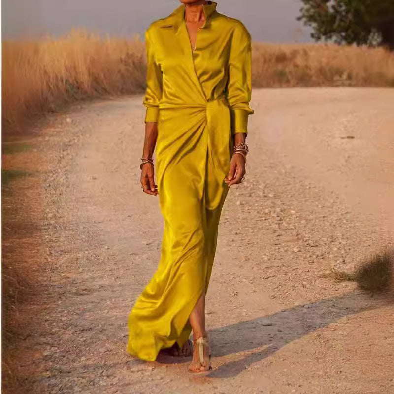 Damen Elegantes Wickel-Maxi-Kleid mit vielseitigem Kragen und seitlichem Schlitz Drune
