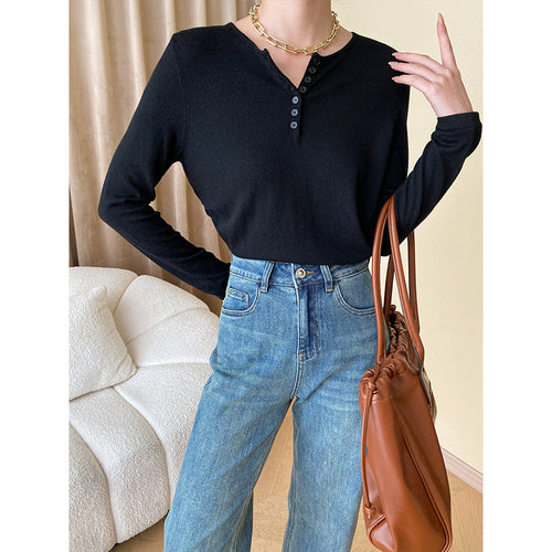 Damen Langarm-Henley-Oberteil Drune