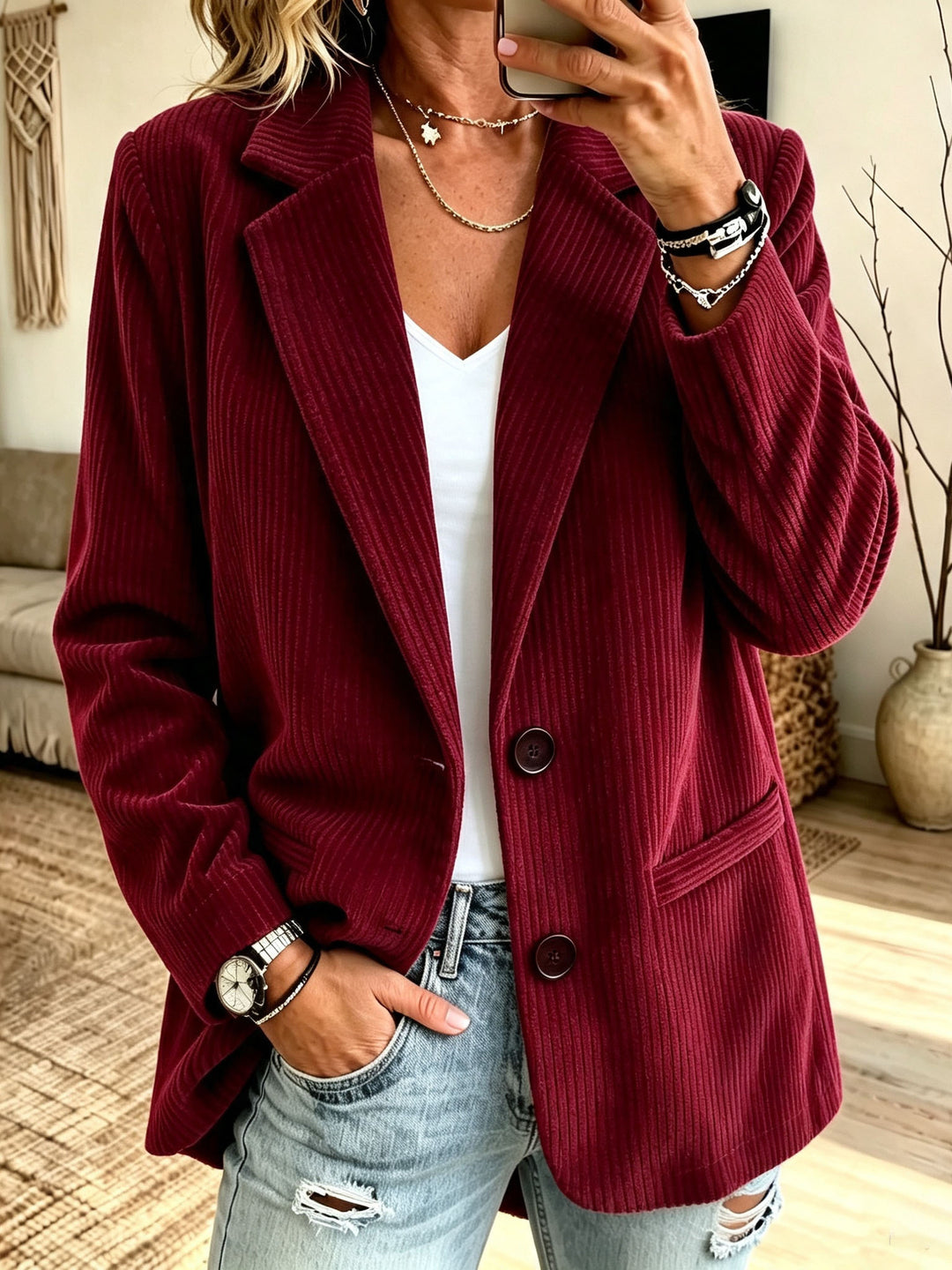 Damen Cordblazer mit Nadelstreifen-Optik und Oversize-Schnitt Drune