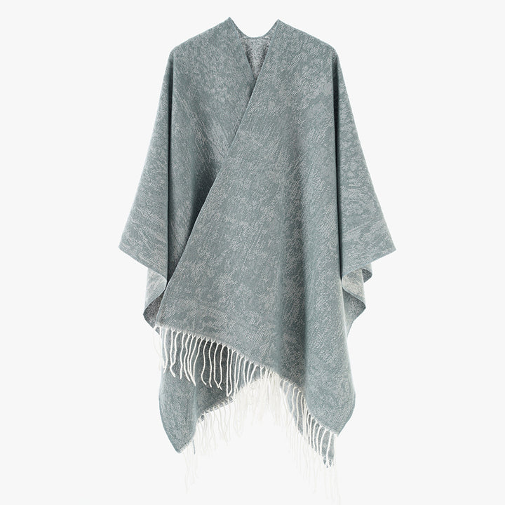 Damen Poncho aus Wollmisch-Strick mit Fransen und weitem Oversize-Schnitt Drune