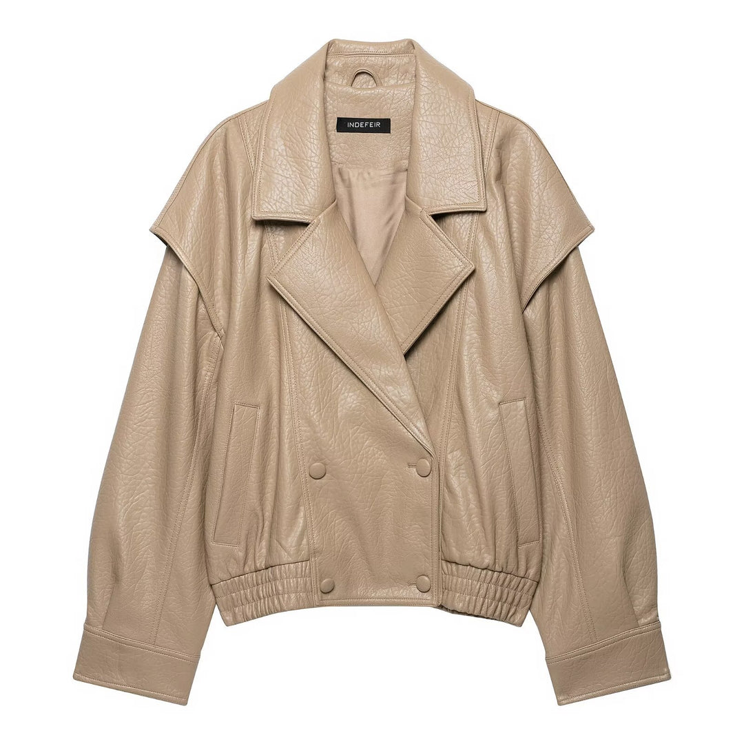 Damen Kurz geschnittene Kunstlederjacke im Oversized-Trenchstil Drune