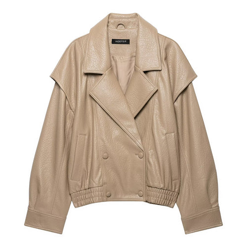Damen Kurz geschnittene Kunstlederjacke im Oversized-Trenchstil Drune