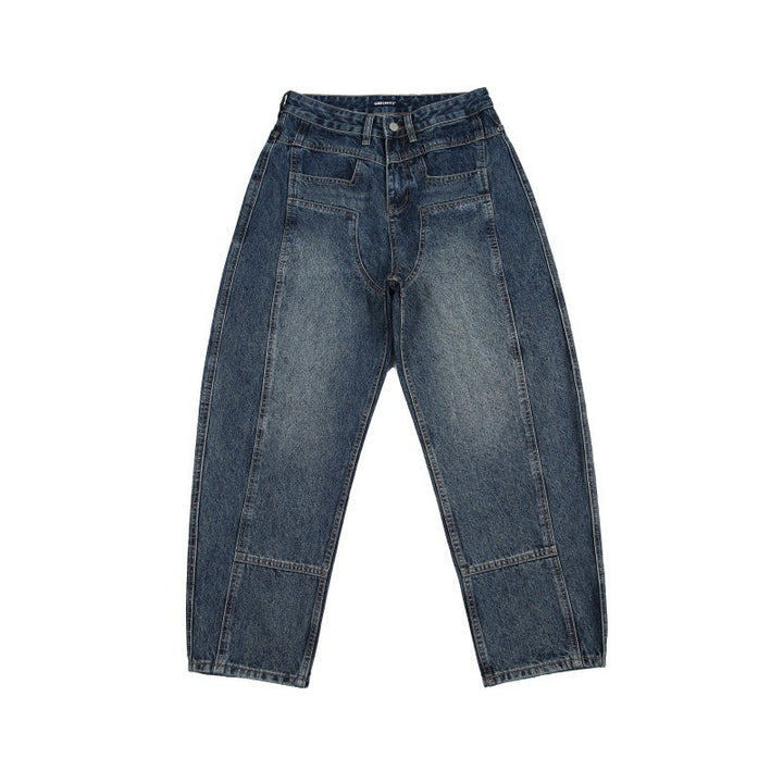 Unisex Weite Jeans mit hohem Bund, markanten Nahtpaneelen und konisch zulaufender Cropped-Silhouette Drune