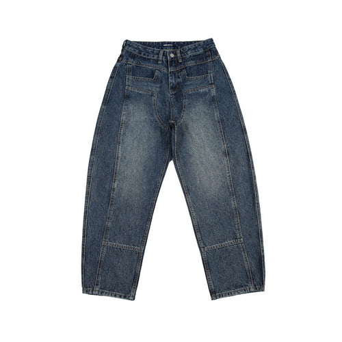 Unisex Weite Jeans mit hohem Bund, markanten Nahtpaneelen und konisch zulaufender Cropped-Silhouette Drune
