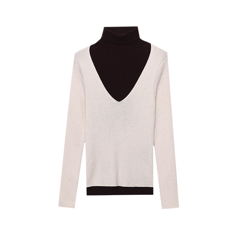Damen figurbetontes V-Ausschnitt Pullover aus feinem Rippstrick Drune