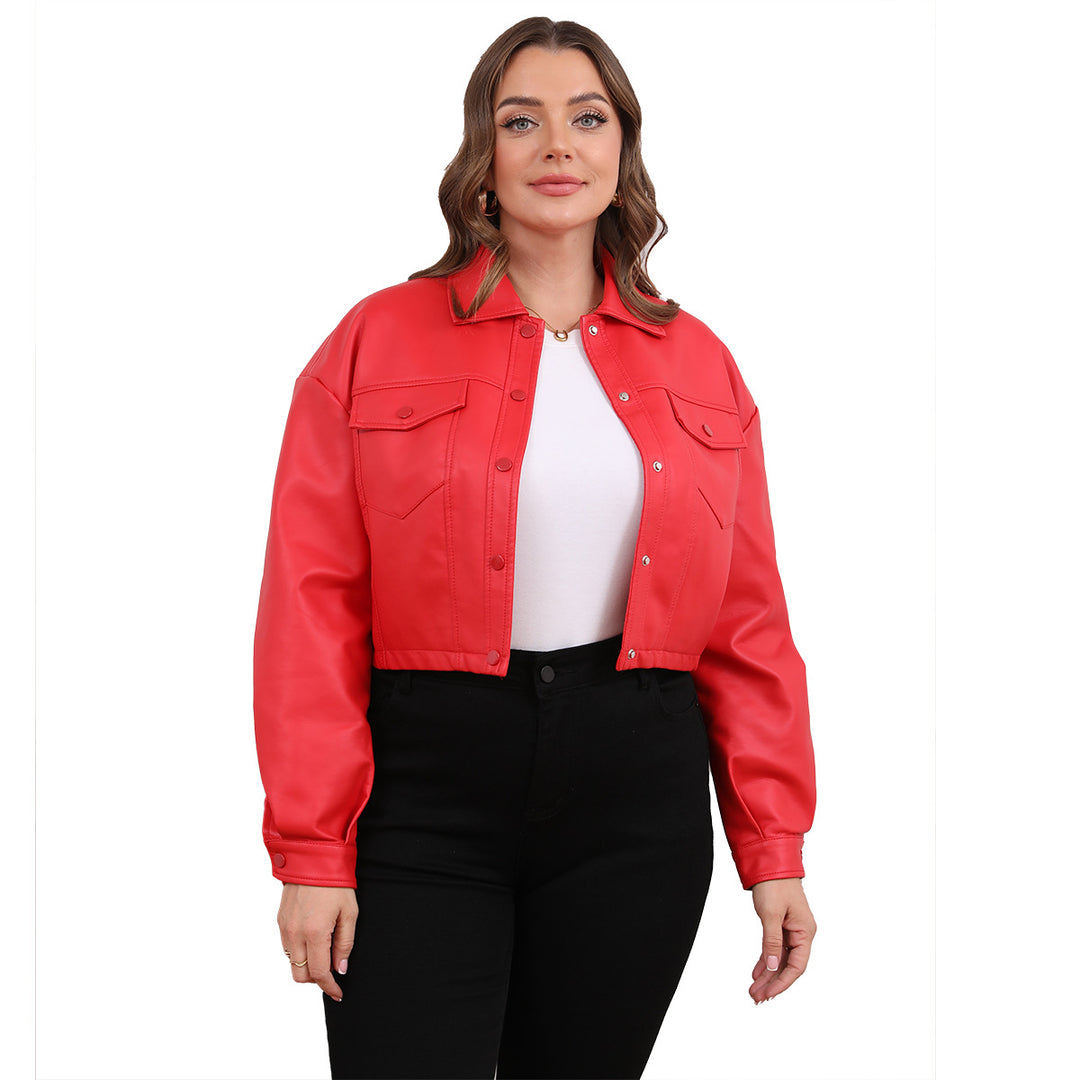 Damen nan kurze Lederjacke im Trucker-Stil mit kastiger Cropped-Passform Drune