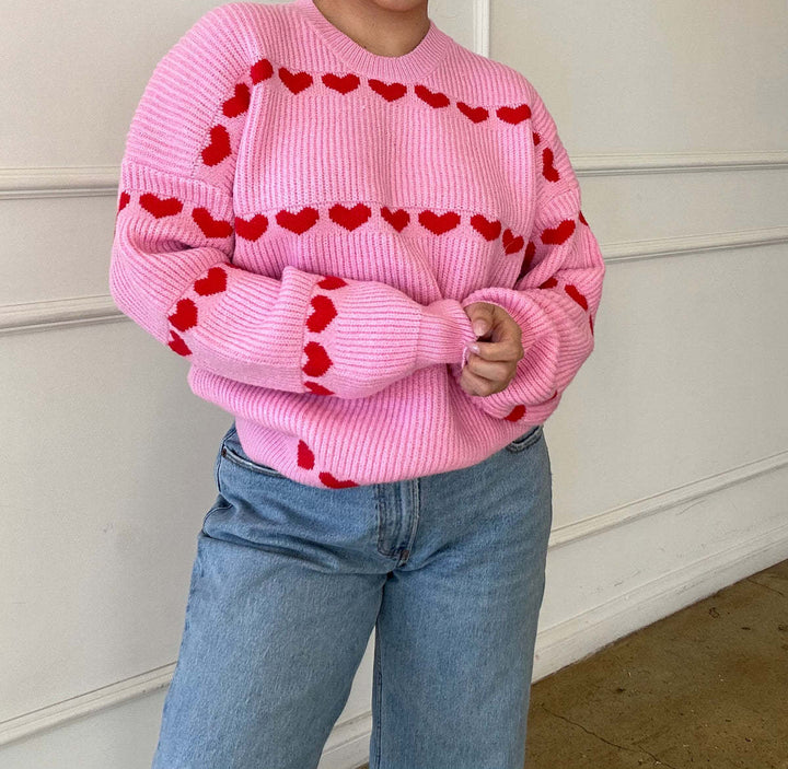 Damen kuscheliger Herzpullover mit weichem Strickmuster Drune