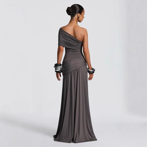 Damen Exquisites Abendkleid im asymmetrischen Design mit hohem Schlitz Drune