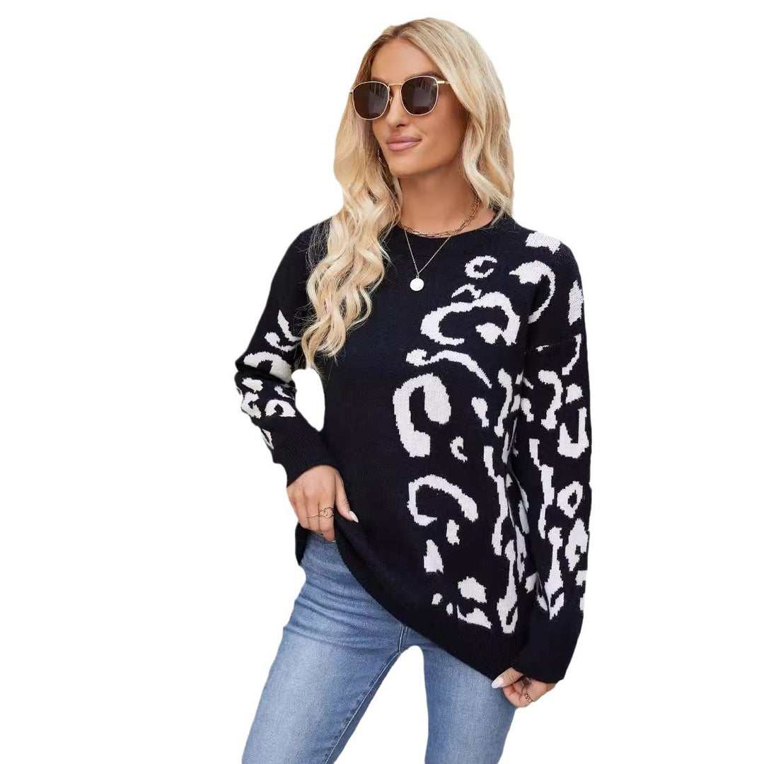 Damen kuscheliger Pullover mit trendigem Leopardenmuster und lässigem Schnitt Drune