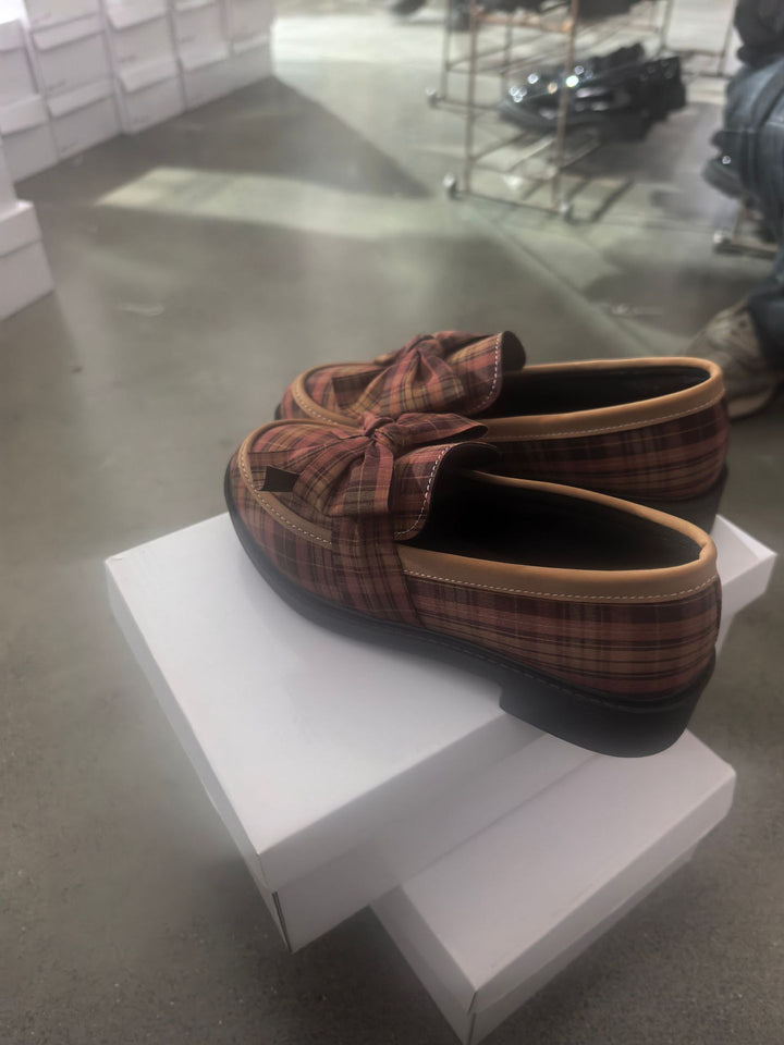 Damen Loafer mit Karo‑Muster und Schleifenapplikation Drune