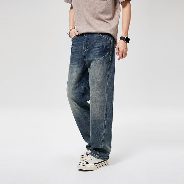 Herren Baggy-Denimhose mit hoher Bundhöhe, softem Stretch & Vintage-Finish Drune