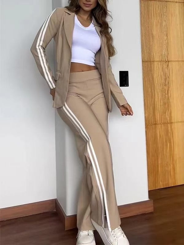 Damen nan sportlich-elegantes Zweiteiler-Blazer-Set mit tailliertem Blazer und weitem Jogginghosen‑Schnitt samt Seitenstreifen Drune