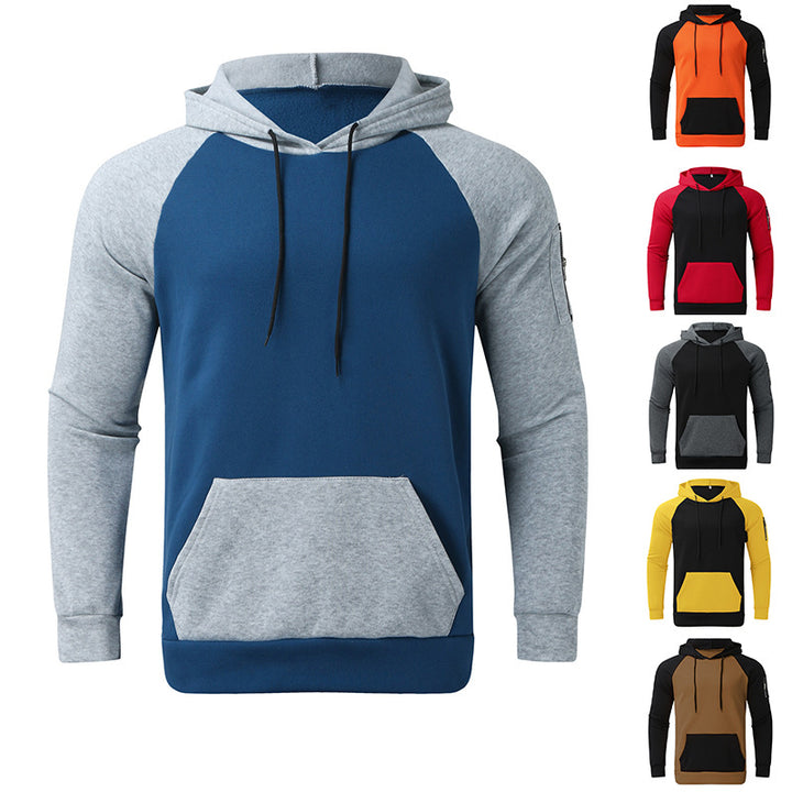 Herren nan Raglan-Kapuzenpullover aus Baumwollmix mit Kängurutasche, Ärmeltasche und Kapuzenkordel Drune