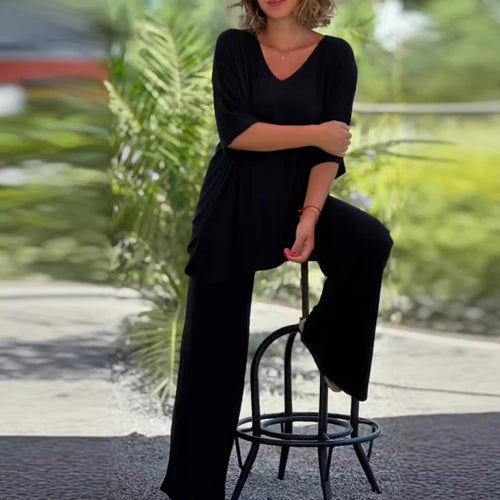 Damen nan zweiteiliges Reise- und Loungewear-Set aus weichem Rippjersey mit Longline-Tunika und Palazzohose Drune