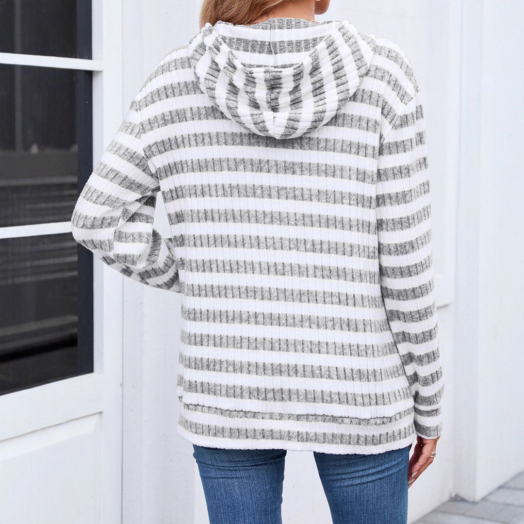 Damen Lässiger Hoodie mit gestreiftem Design und praktischen Taschen Drune