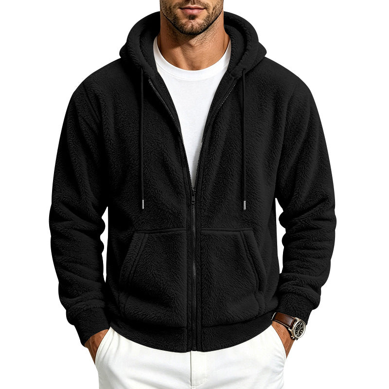 Herren Fleece-Kapuzenjacke mit Teddy-Innenfutter, durchgehendem Reißverschluss und Kängurutaschen Drune