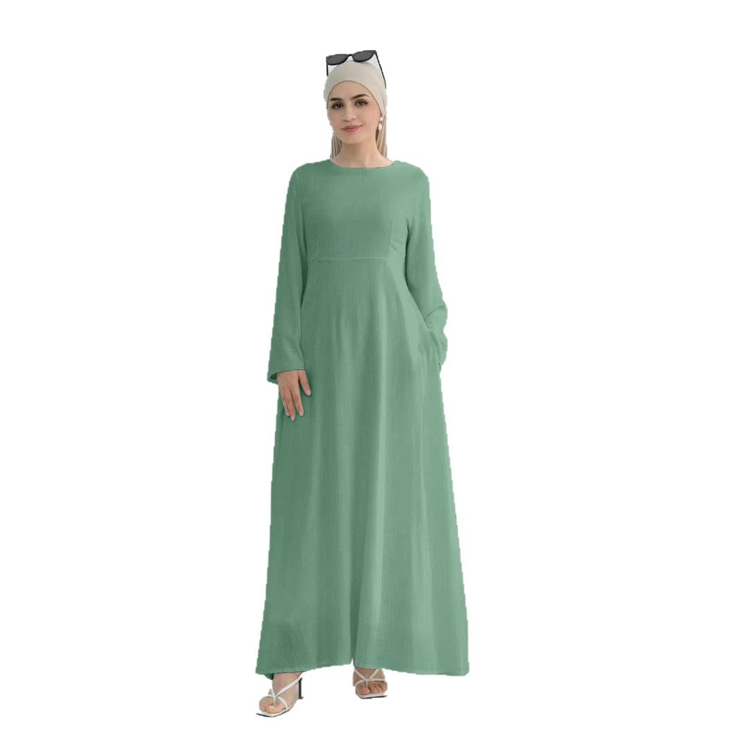Damen elegantes Maxikleid mit langen Ärmeln und seitlichen Taschen Drune