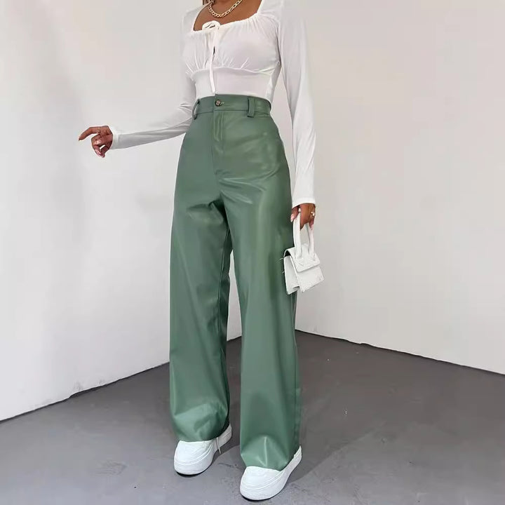 Damen Weite High-Waist-Hose aus Satinoptik mit weitem Bein Drune