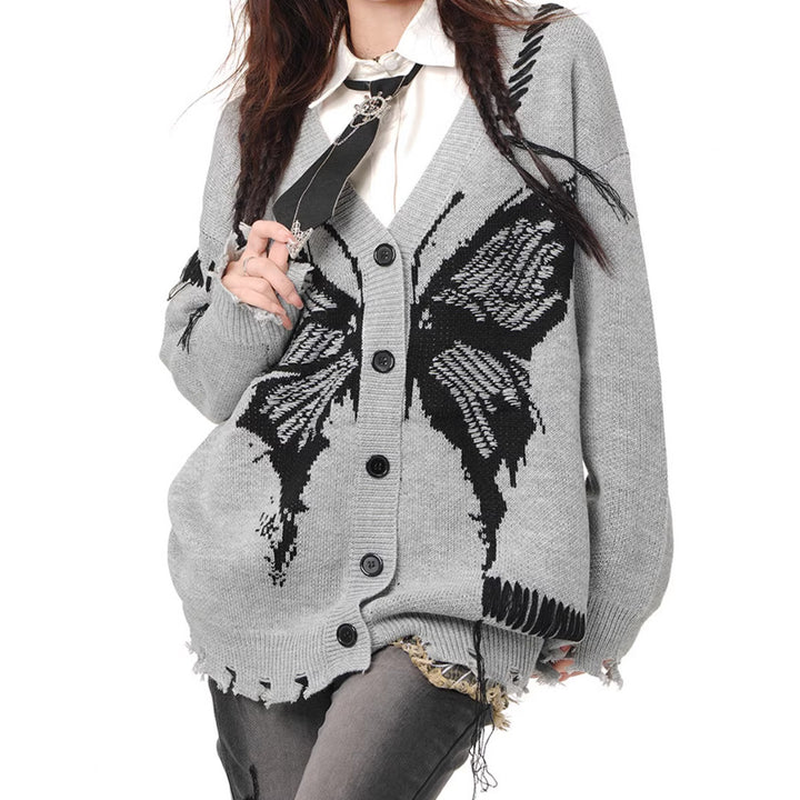 Damen lässige Strickjacke mit Schmetterlingsmotiv und auffälligen Details Drune