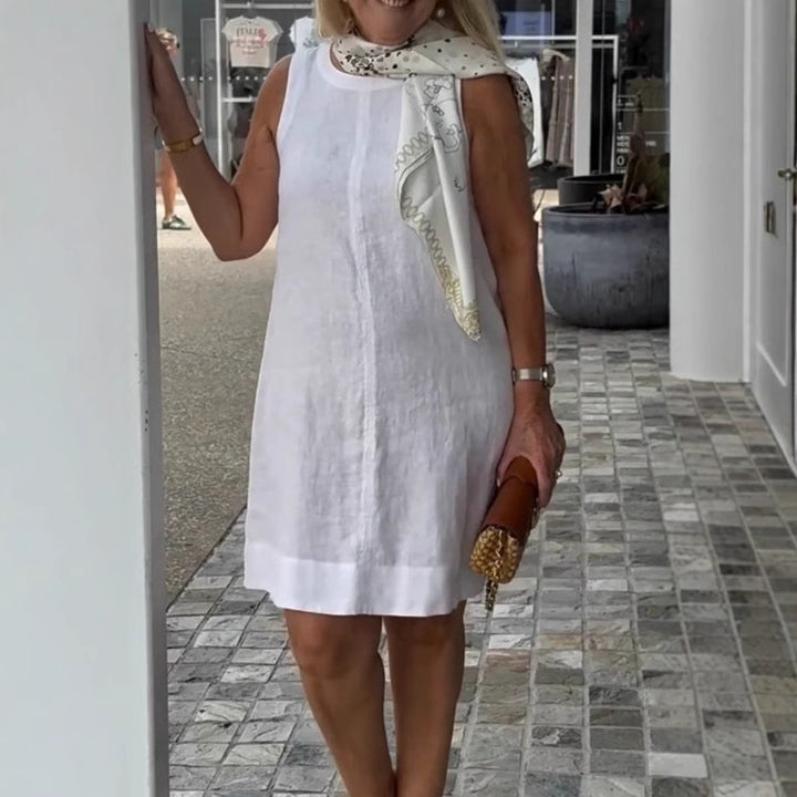 Damen Sommerkleid aus leichtem Leinenstoff mit modischem Halstuch Drune