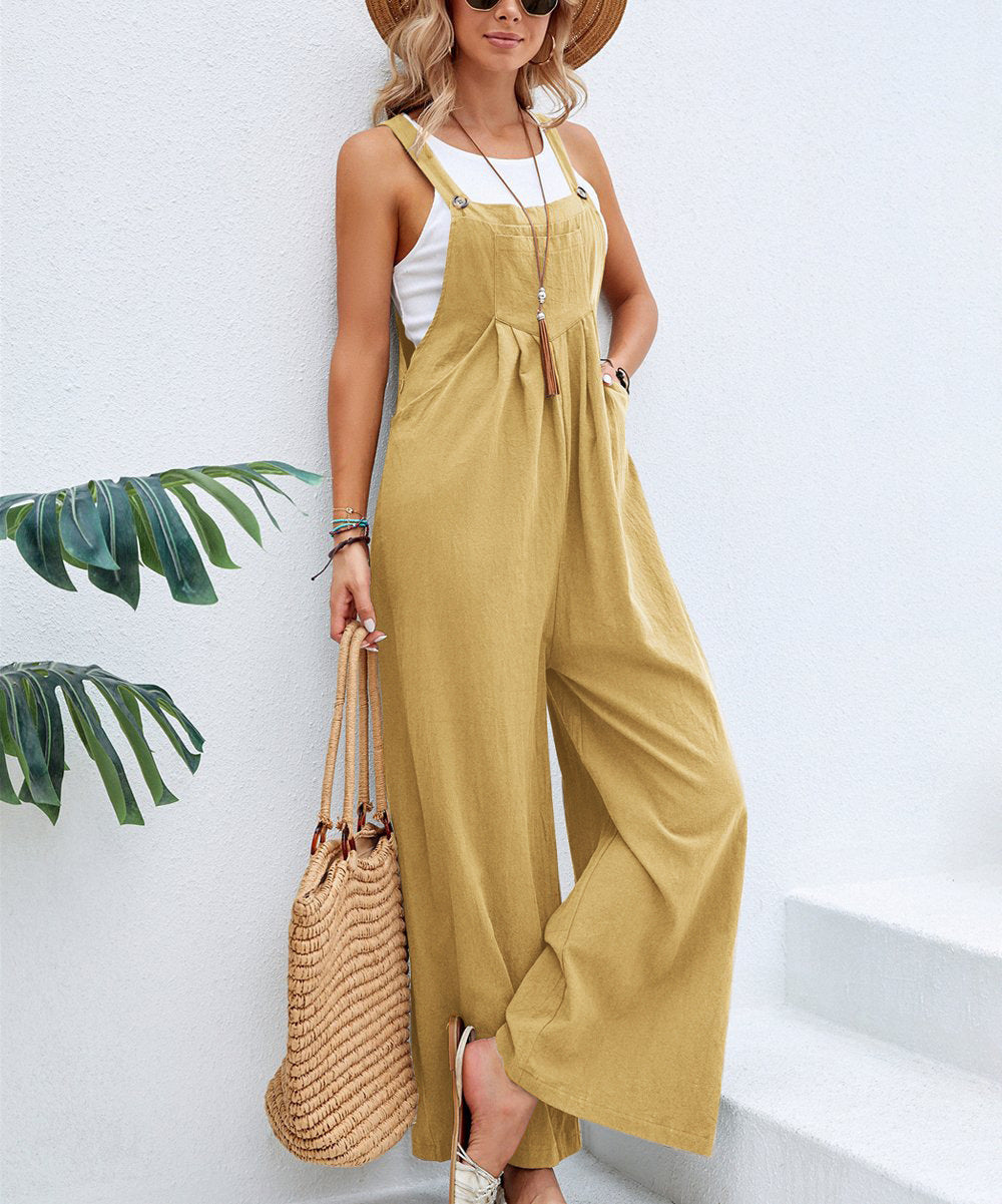 Damen trendiger Jumpsuit mit weitem Bein und verstellbaren Trägern Drune