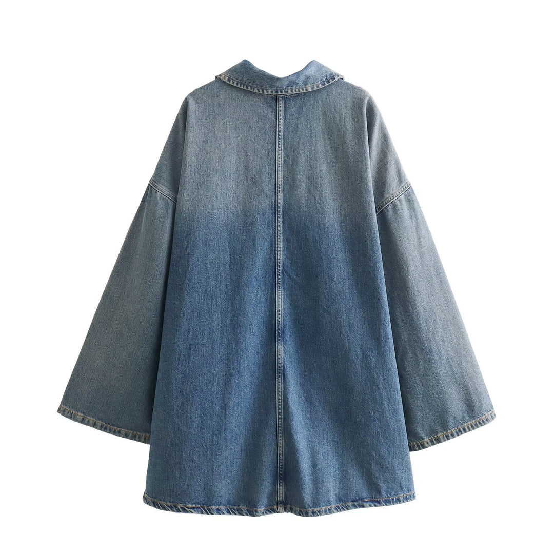 Damen nan oversized Denim-Tunika mit halbem Reißverschluss, weitem Schnitt und Brusttasche Drune