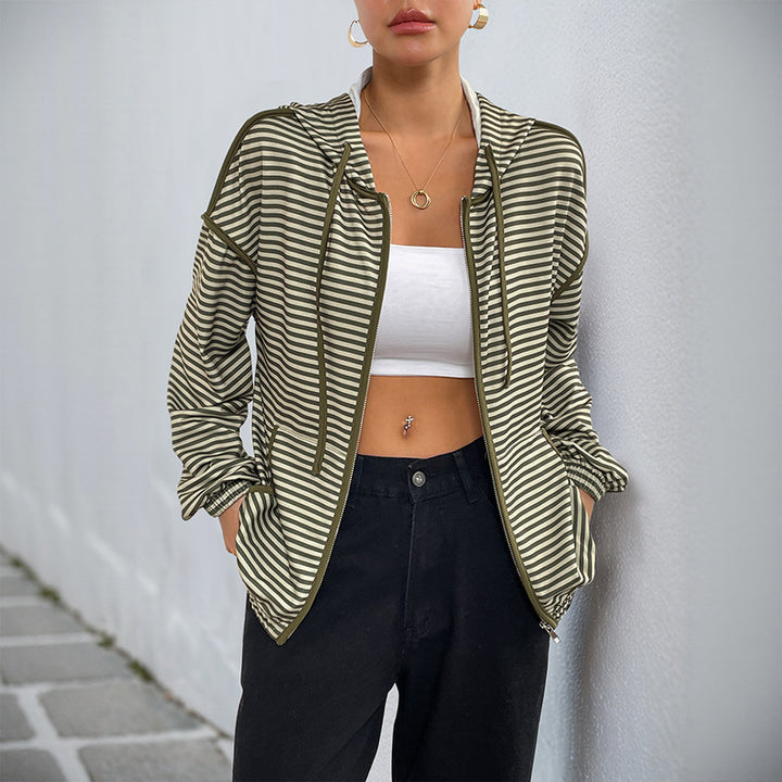 Damen Modische Kapuzenjacke mit Streifen Drune