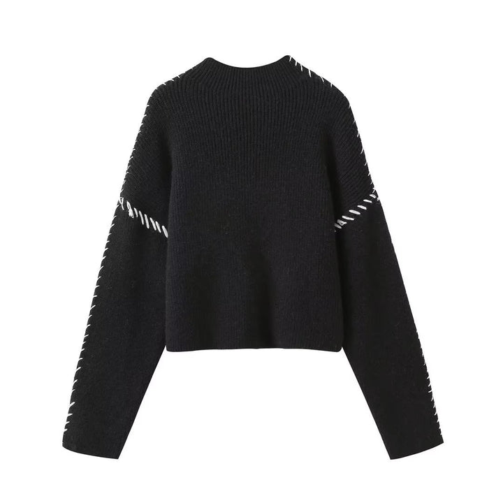 Damen Oversized Cropped Strickpullover mit Kontraststich und Raglanärmeln Drune