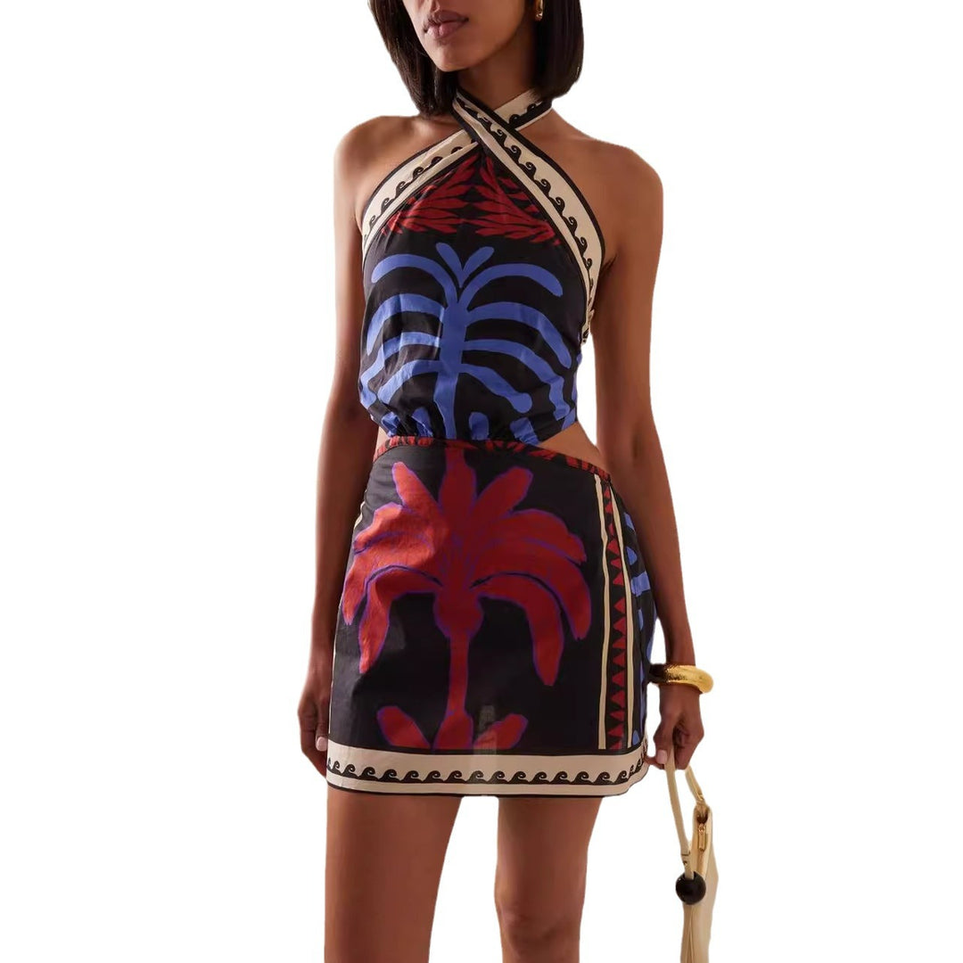 Damen Cut-Out Maxikleid mit asymmetrischem Design und floralen Mustern Drune
