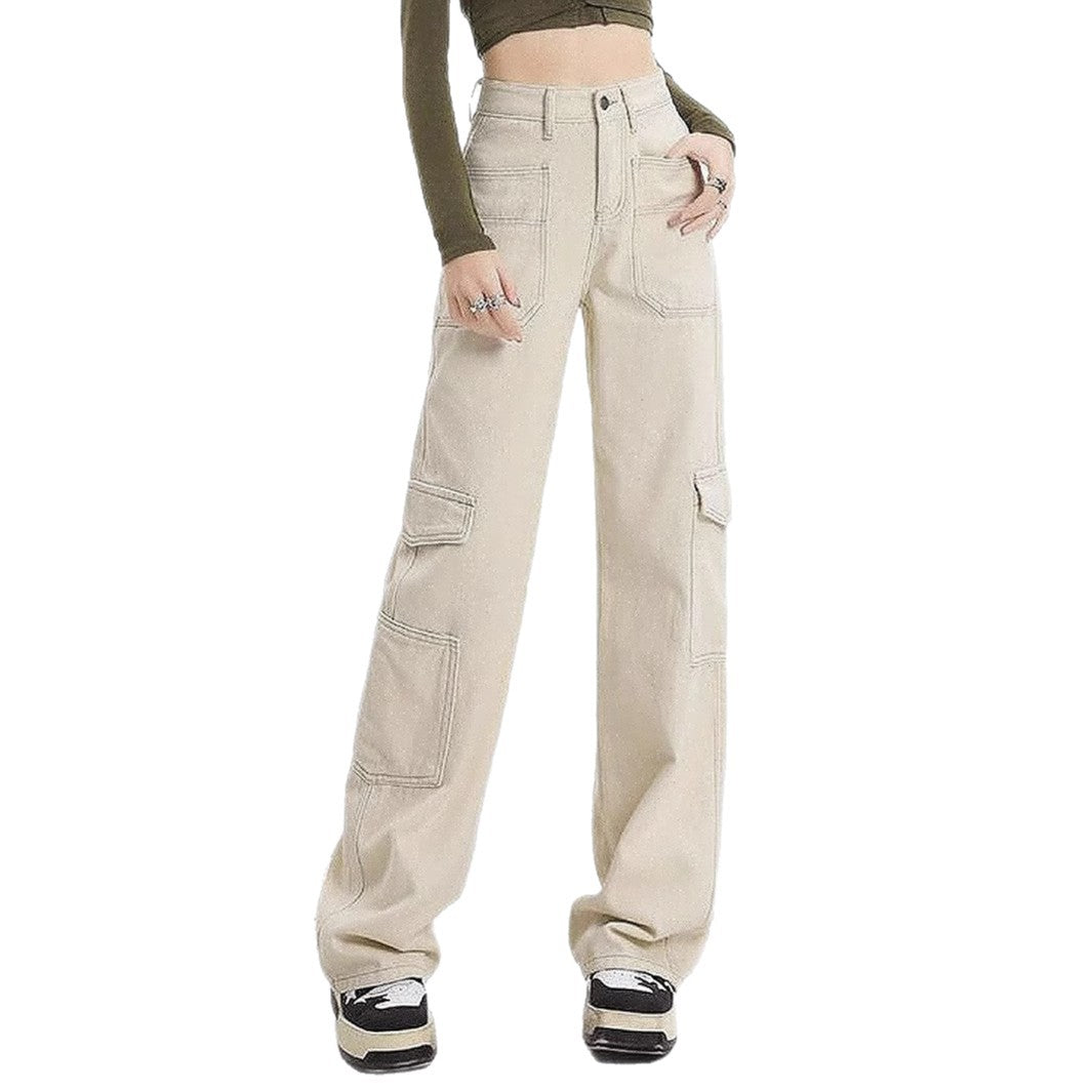 Damen Cargo-Jeans mit hoher Taille und praktischen Taschen Drune