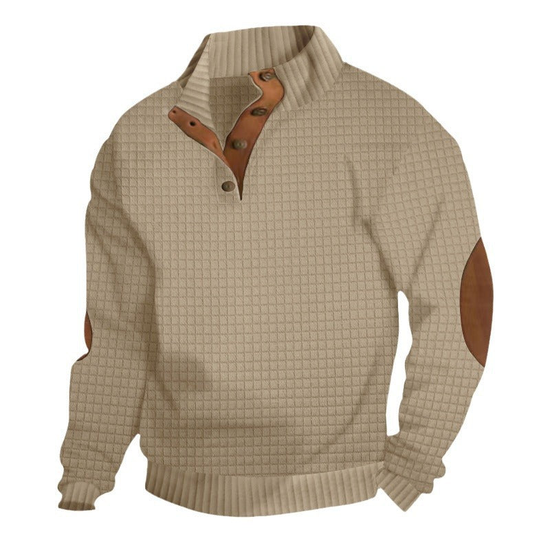 Herren Strukturierter Pullover mit Halbknopf-Leiste und Ellbogenpatches Drune