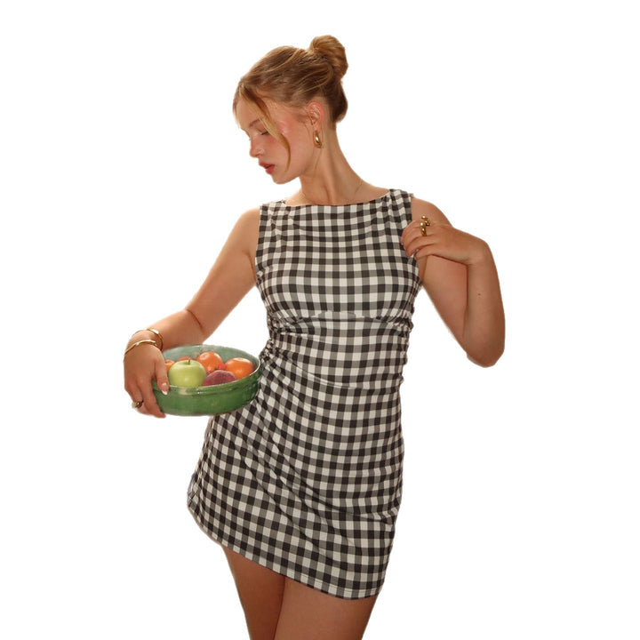 Damen süßes Vichy-Kleid mit femininer Silhouette und Rüschendetails Drune