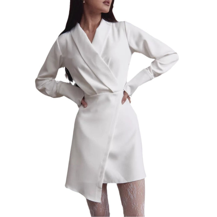 Damen Wickelkleid mit elegantem V-Ausschnitt und langen Ärmeln Drune