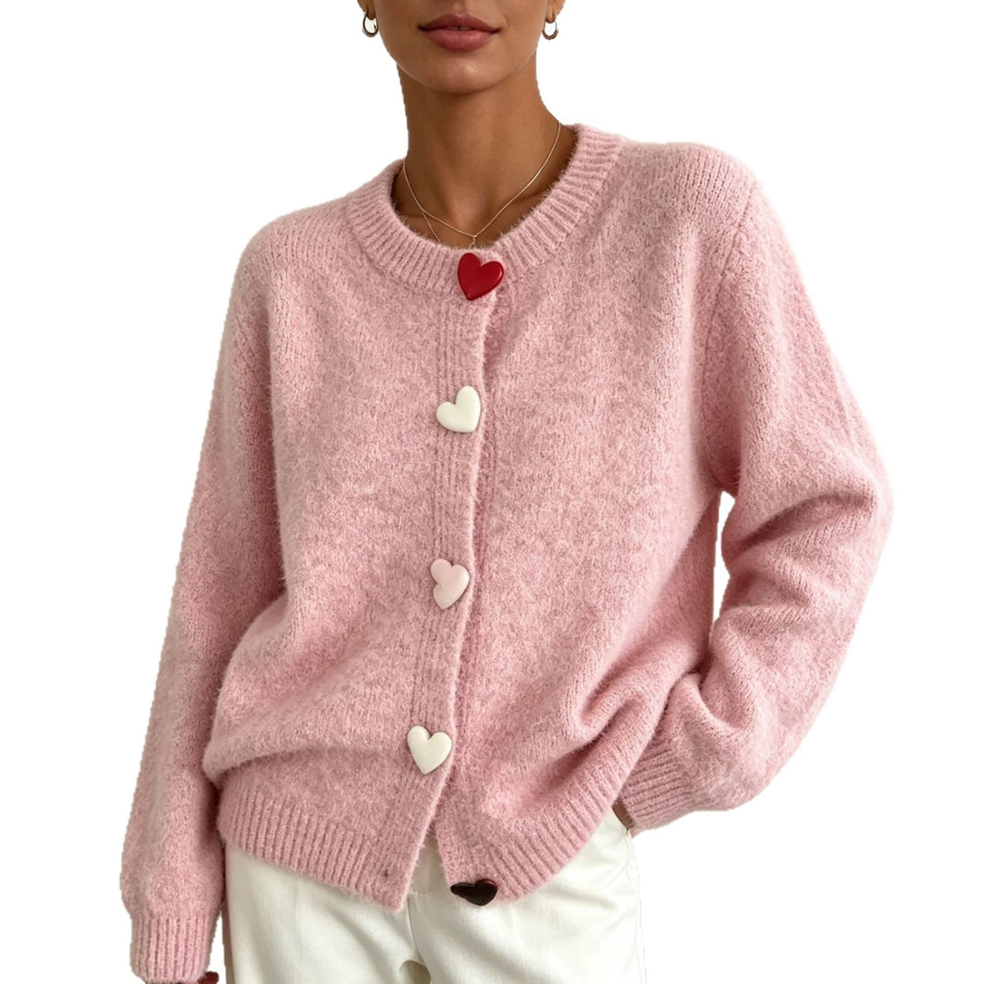 Damen Flauschiger Kurzcardigan mit Herz‑Knopfleiste und Raglanärmeln Drune