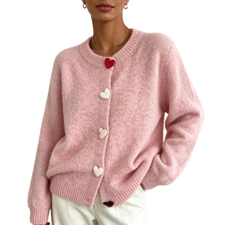 Damen Flauschiger Kurzcardigan mit Herz‑Knopfleiste und Raglanärmeln Drune