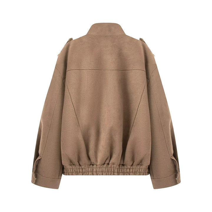 Damen nan kastiger Wollmix-Bomber mit Schulterklappen, Pattentaschen und elastischem Saum Drune