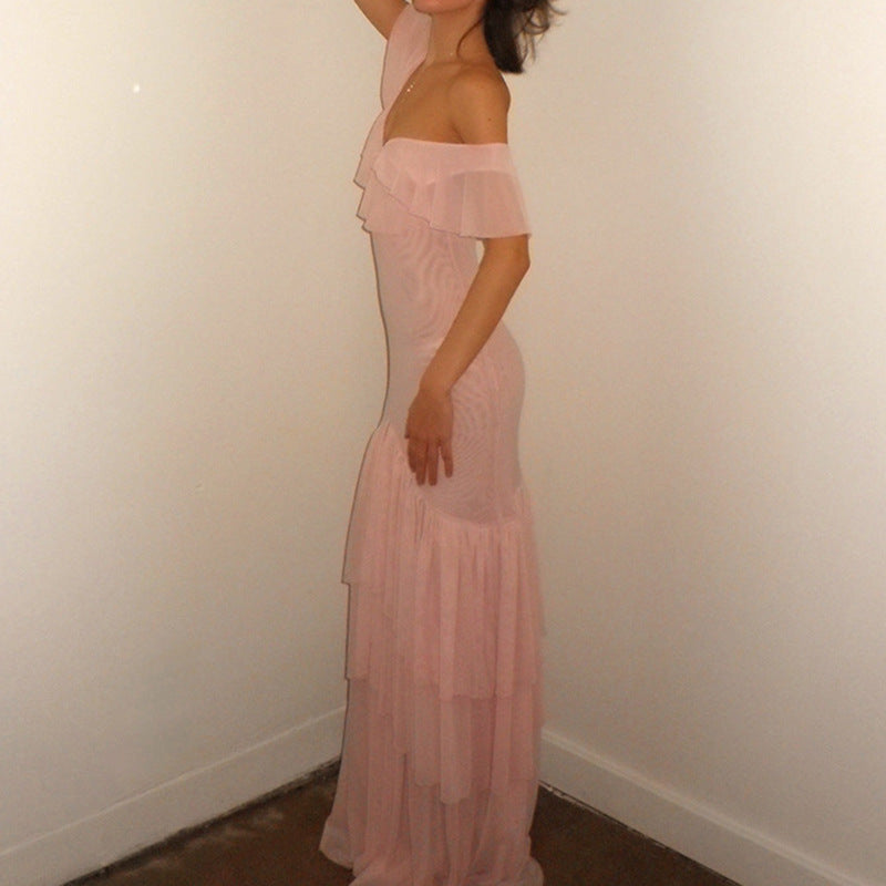 Damen Maxi-Kleid mit voluminösen Rüschendetails und figurformendem Schnitt Drune