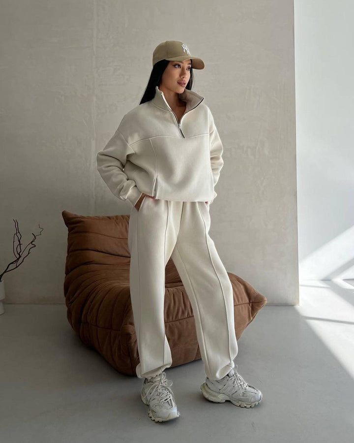 Damen lässiger Sweatshirt- und Jogginghose-Set mit hohem Kragen Drune