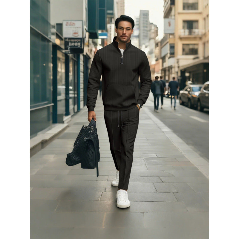 Herren Hochwertiger Stehkragen Pullover mit Zipper Drune