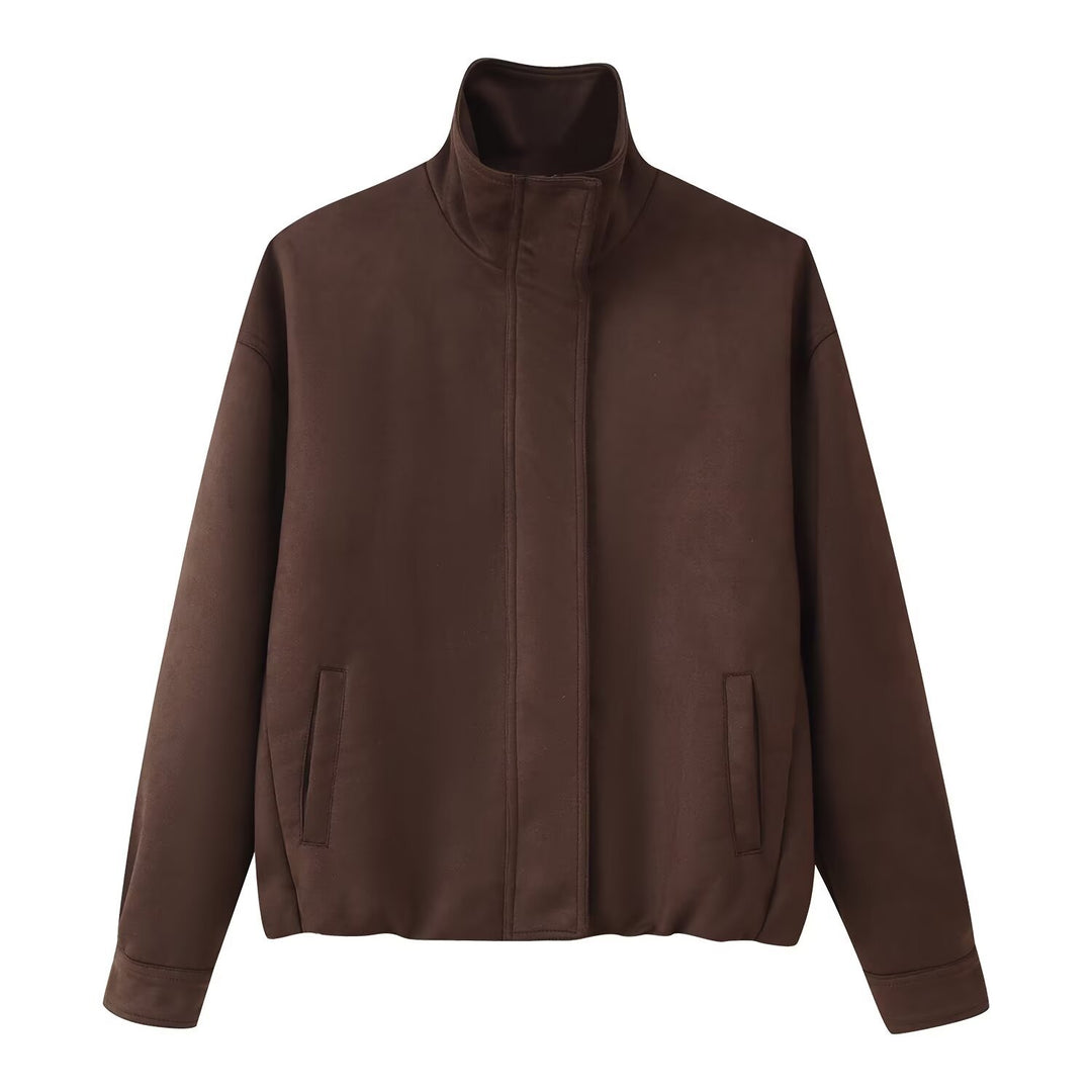 Damen elegante Übergangsjacke mit hohem Kragen Drune