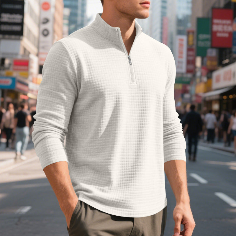 Herren Stepp-Quarter-Zip-Pullover mit Karomuster und Stehkragen Drune