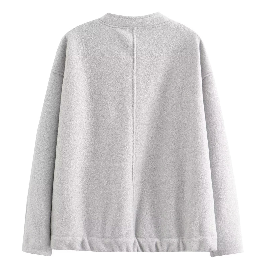 Damen nan kurze Boxy Wollmix‑Jacke mit kurzem Stehkragen, verdeckter Frontleiste und aufgesetzten Taschen Drune